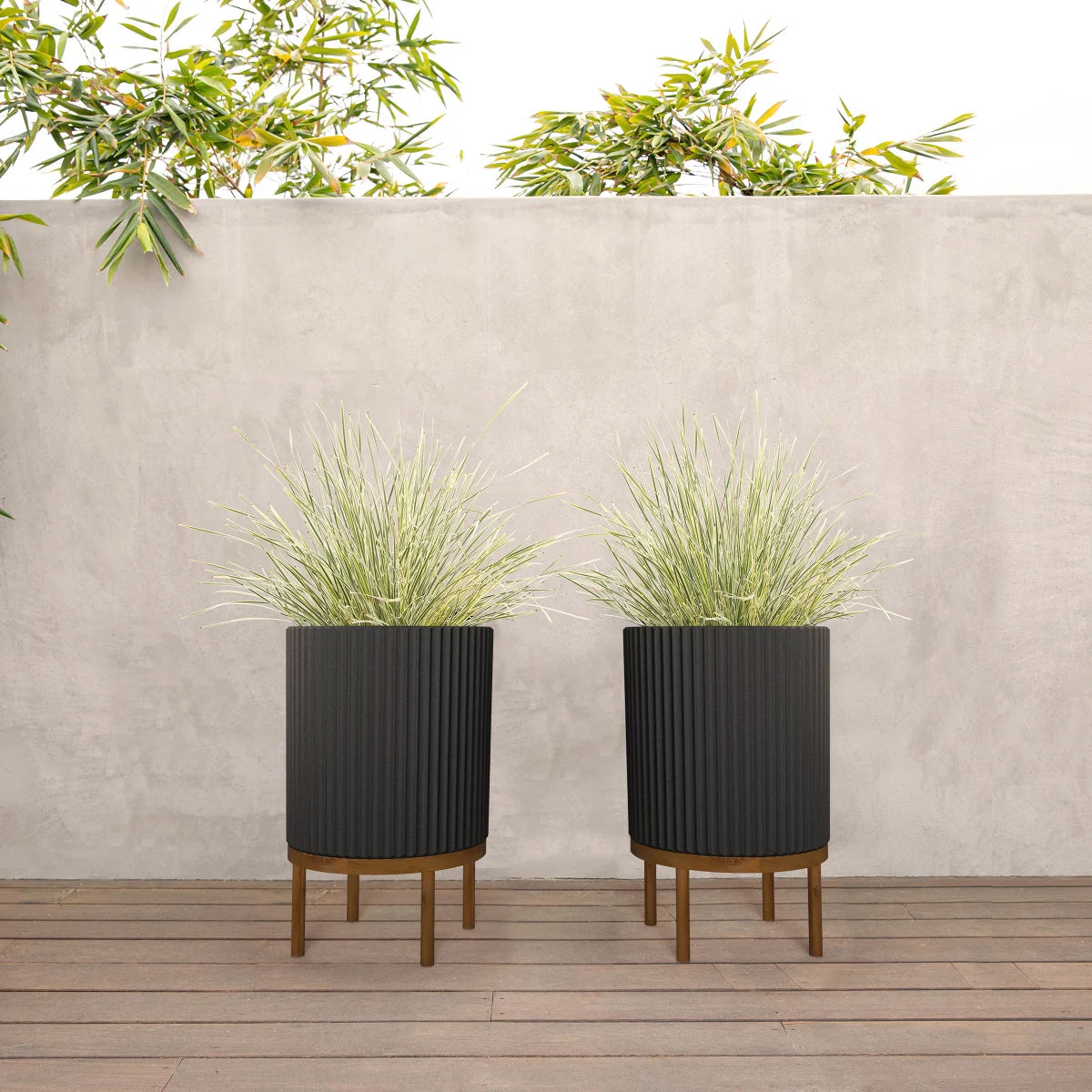 NEW - 21.5” Capri Planter Black with Wood Stand by Veradek, 2-pack - Retail $99