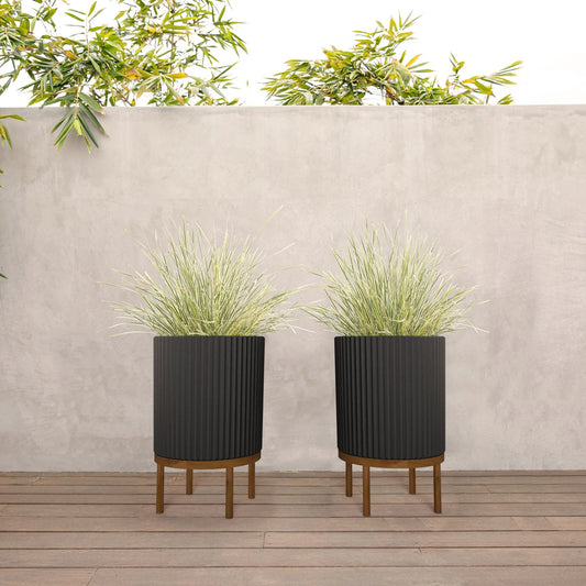 NEW - 21.5” Capri Planter Black with Wood Stand by Veradek, 2-pack - Retail $99