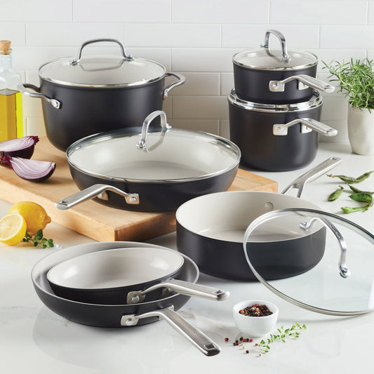 NEW - KitchenAid 12-piece Hard Anodized Ceramic Non-Stick Cookware Set - Retail $200
