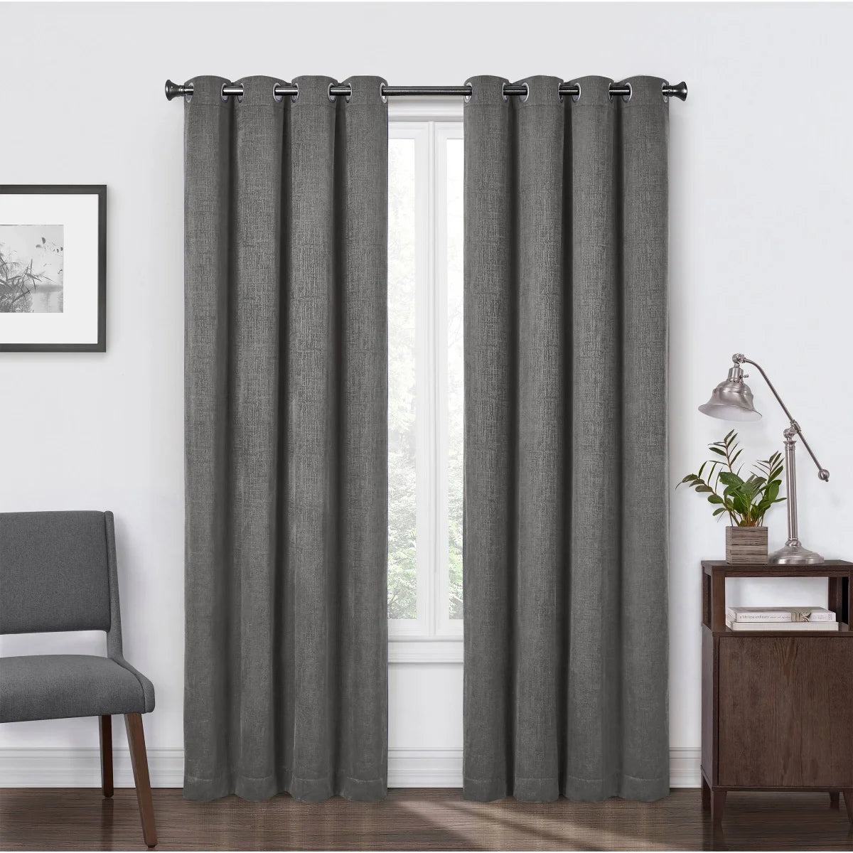 SUN+BLK Gray Buckingham Chenille Total Blackout Curtain Panel Pair - Retail $24