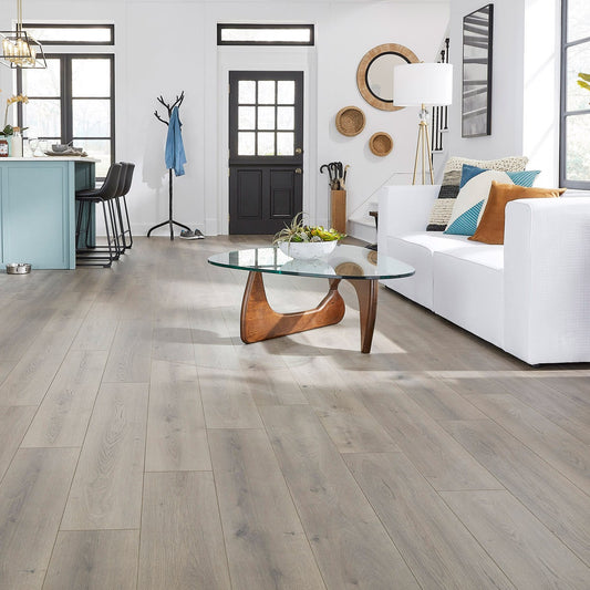 23 Boxes - Mohawk Home 12MM Thick 7.5in X 47.2in AC4 Waterproof Surface Laminate Wood Plank Flooring (17.18 sq ft/ctn)
