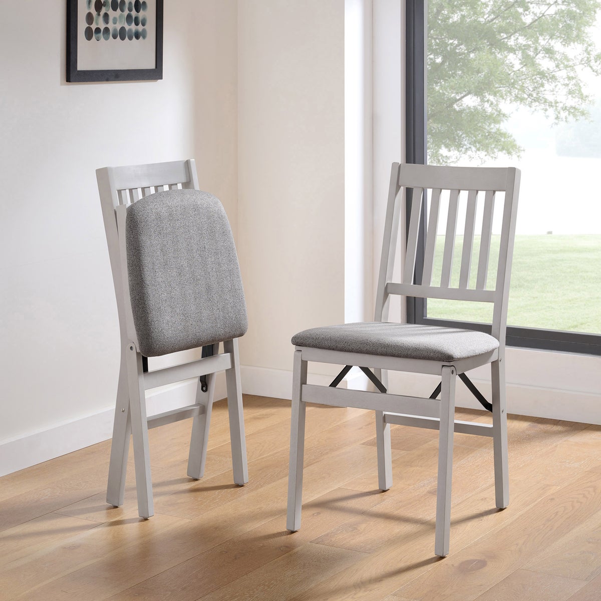 Stakmore Wood Upholstered Folding Chair, 2-pack