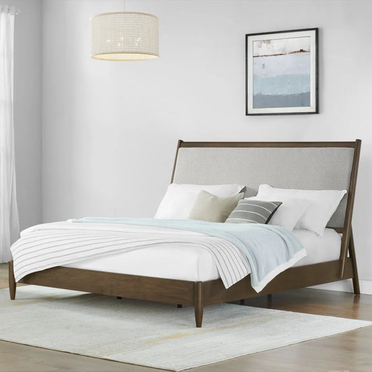 KING Weston Park Upholstered Bed, Dark Brown- Retail $999