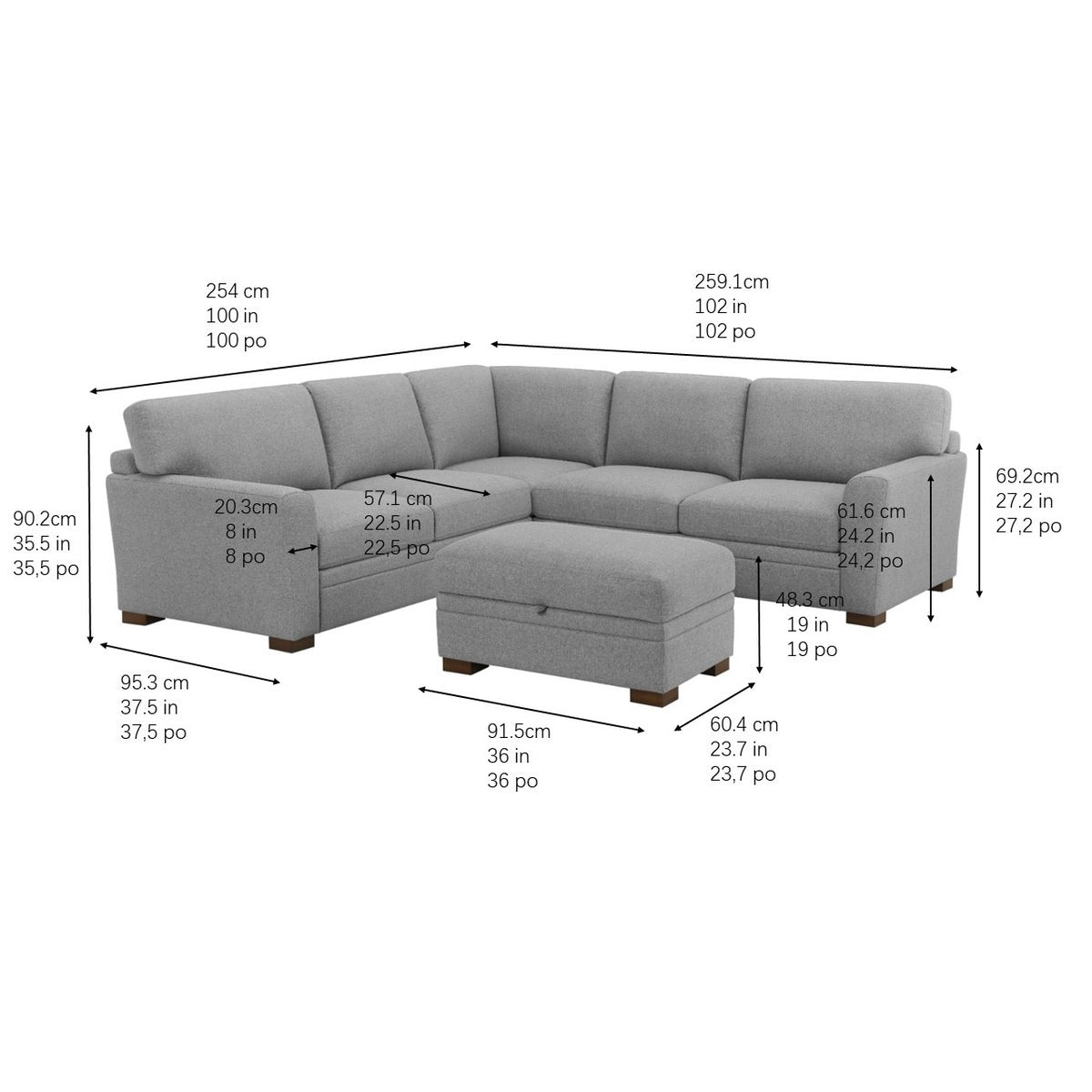 Thomasville Langdon Fabric Sectional with Storage Ottoman
