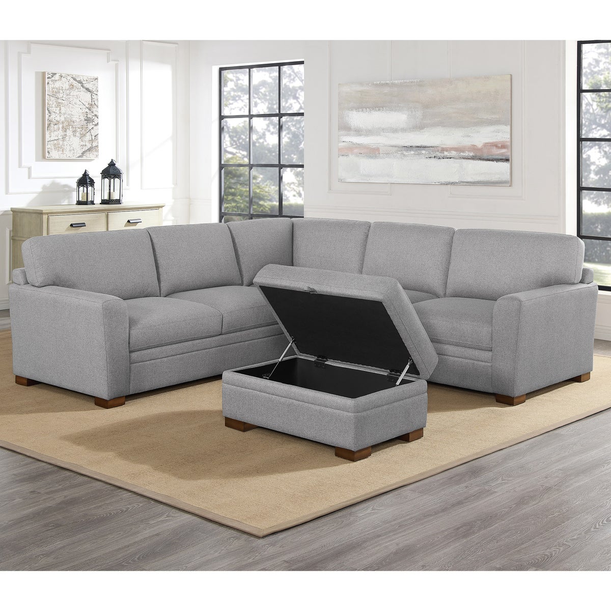 Thomasville Langdon Fabric Sectional with Storage Ottoman