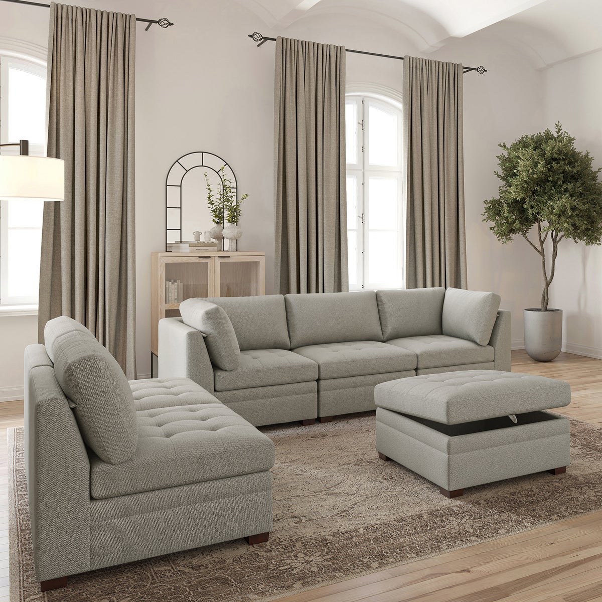 Thomasville Tisdale Modular Sectional 6-piece Boucle with Storage Ottoman