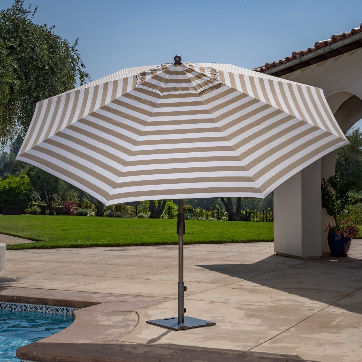 SunVilla 11' Round Cabana Stripe Aluminum Market Umbrella