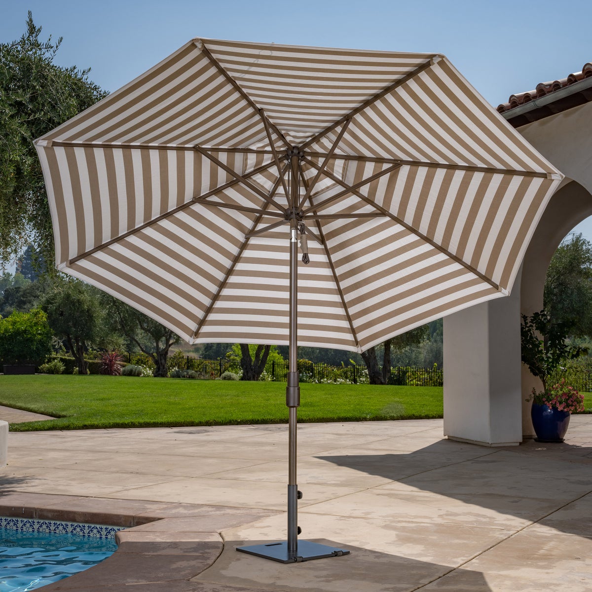 SunVilla 11' Round Cabana Stripe Aluminum Market Umbrella