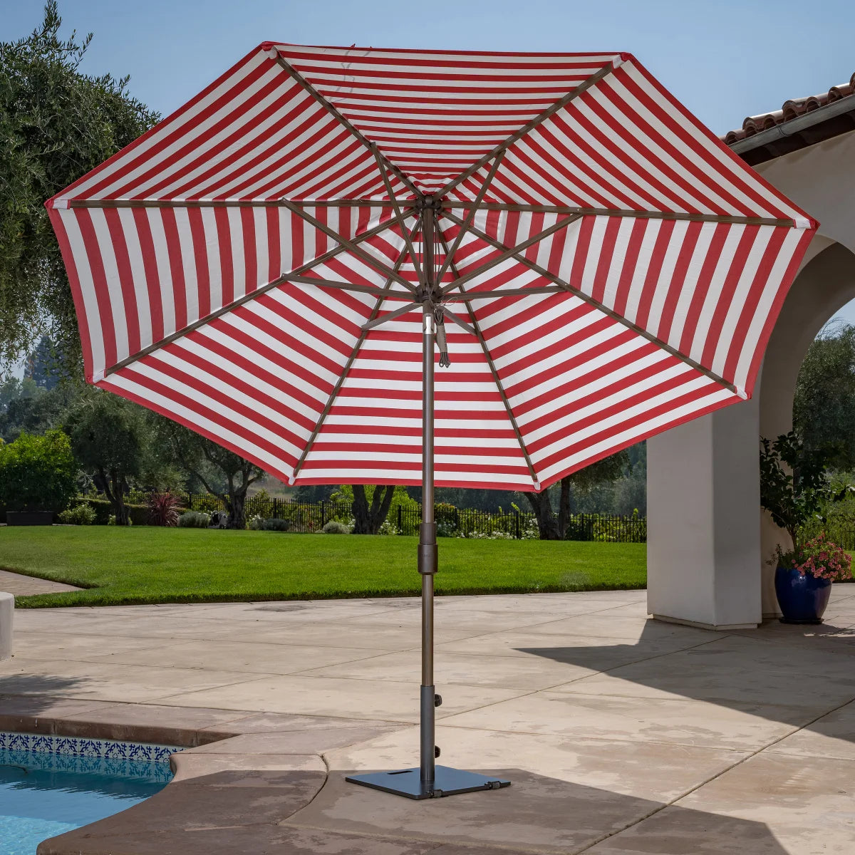 NEW - SunVilla 11’ Round Cabana Stripe Aluminum Market Umbrella - Retail $199