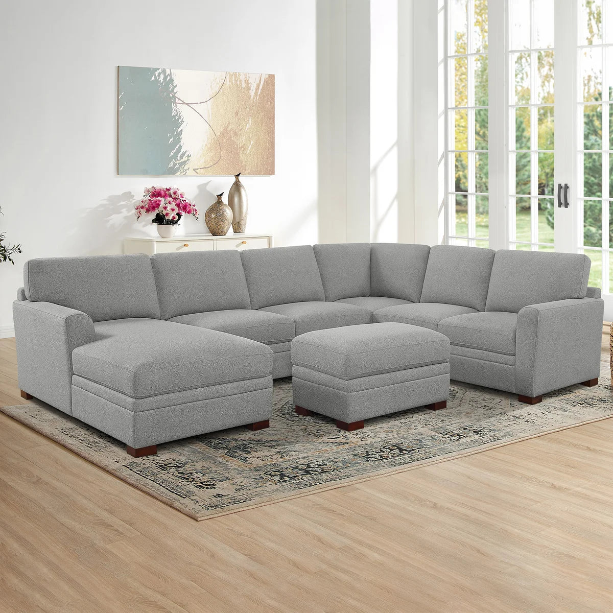 NEW / dmg - Thomasville Langdon Fabric Sectional with Chaise and Storage Ottoman, Gray - Retail $2000