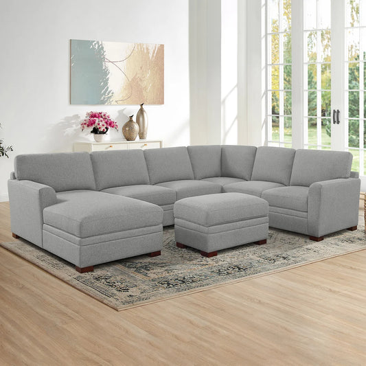 NEW / dmg - Thomasville Langdon Fabric Sectional with Chaise and Storage Ottoman, Gray - Retail $2000