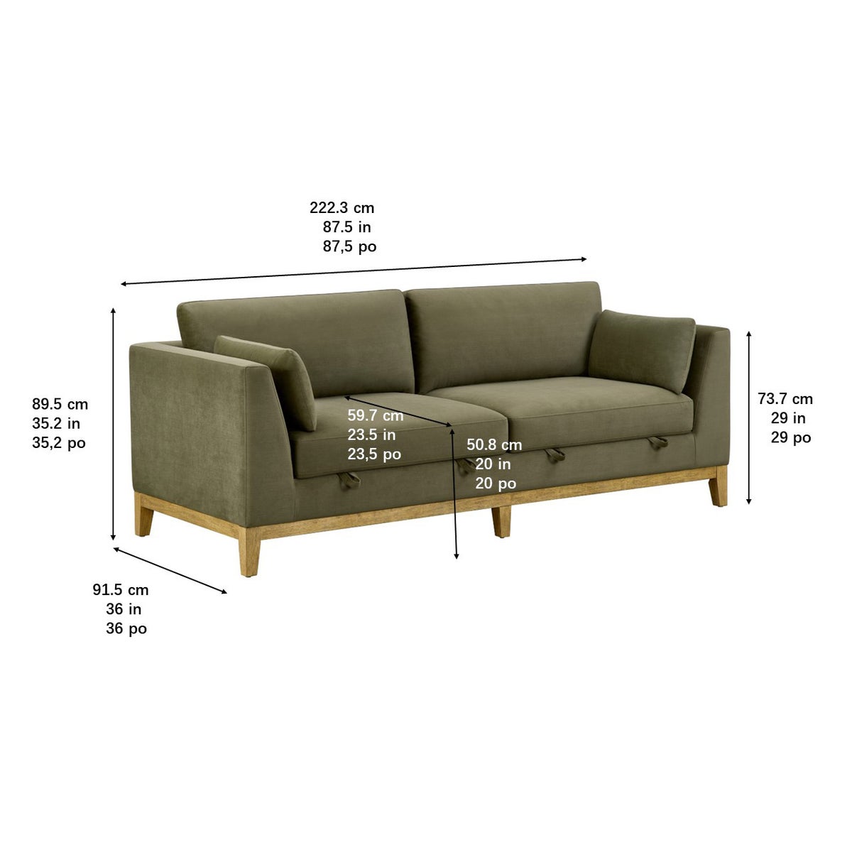 Thomasville Mokena Fabric Stationary Sofa with Storage - Retail $930