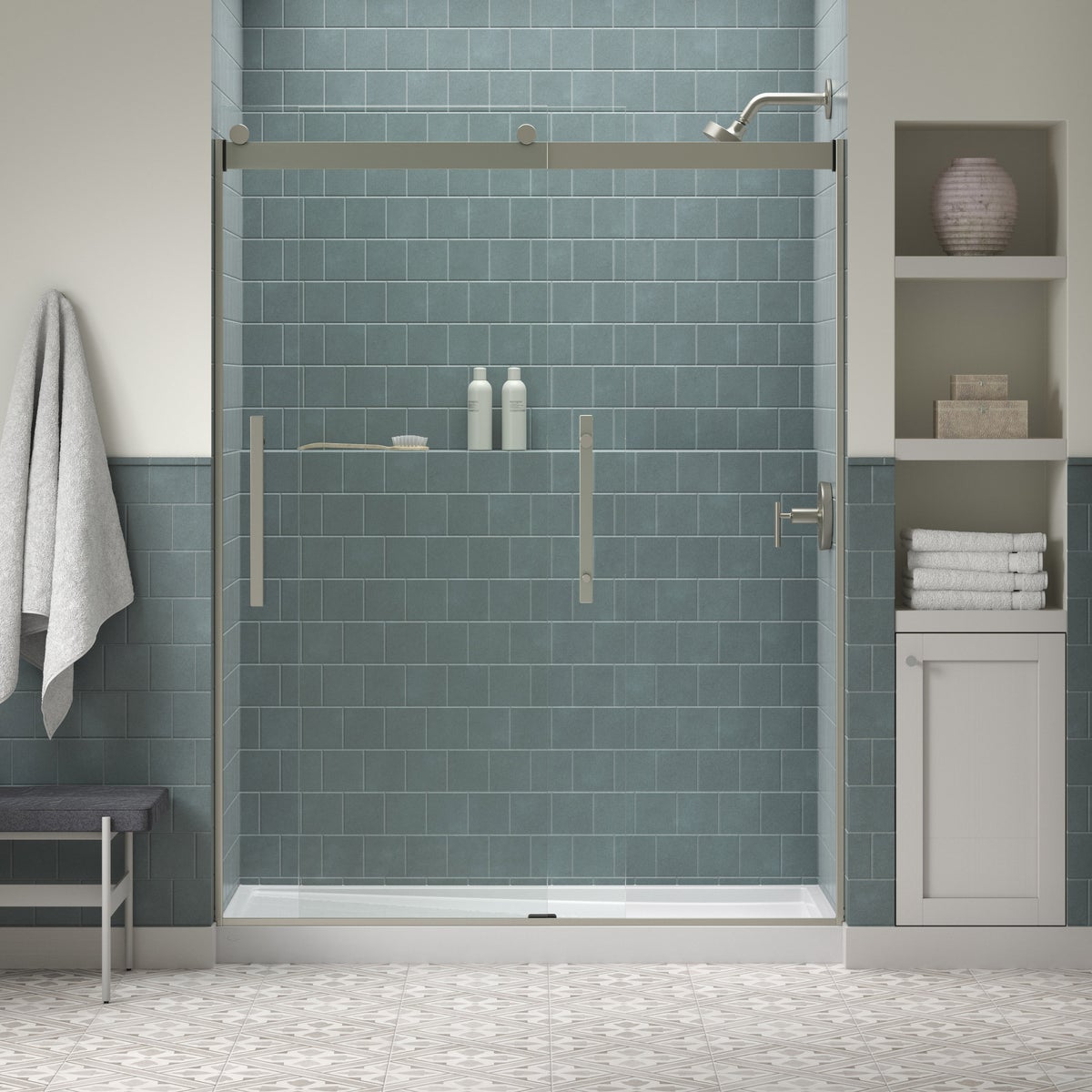 NEW - Kohler Tellin Shower Door 78 in. x 59 in. Brushed Nickel Sliding Shower Door