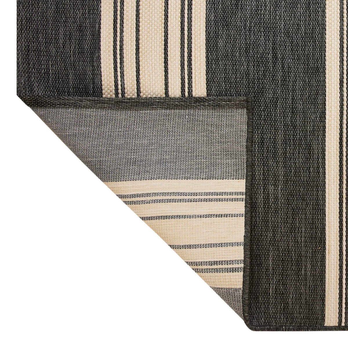 NEW - Mineral Springs 7 ft 3 in x 10 ft Outdoor Area Rug Huntington Stripe, Black & Ivory - Retail $179