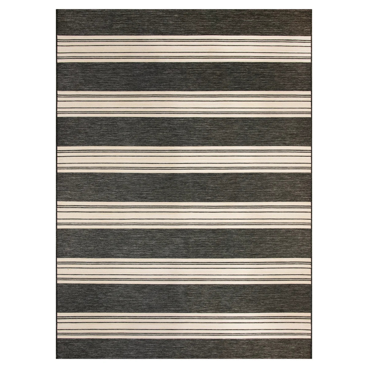 NEW - Mineral Springs 7 ft 3 in x 10 ft Outdoor Area Rug Huntington Stripe, Black & Ivory - Retail $179