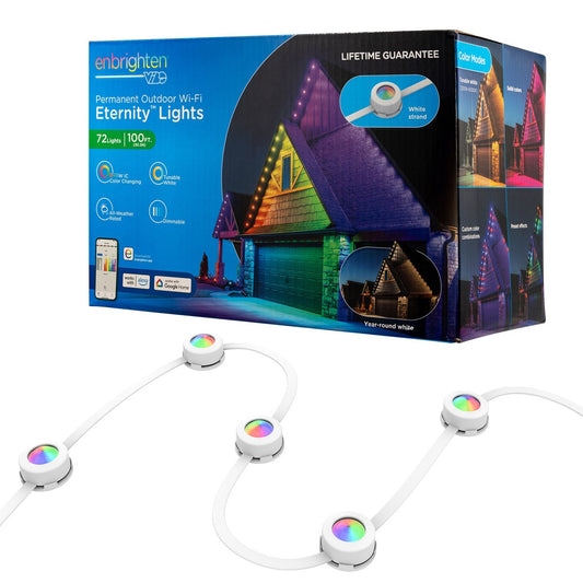 Enbrighten 100ft Permanent Outdoor Wi-Fi Eternity Eave Lights, White