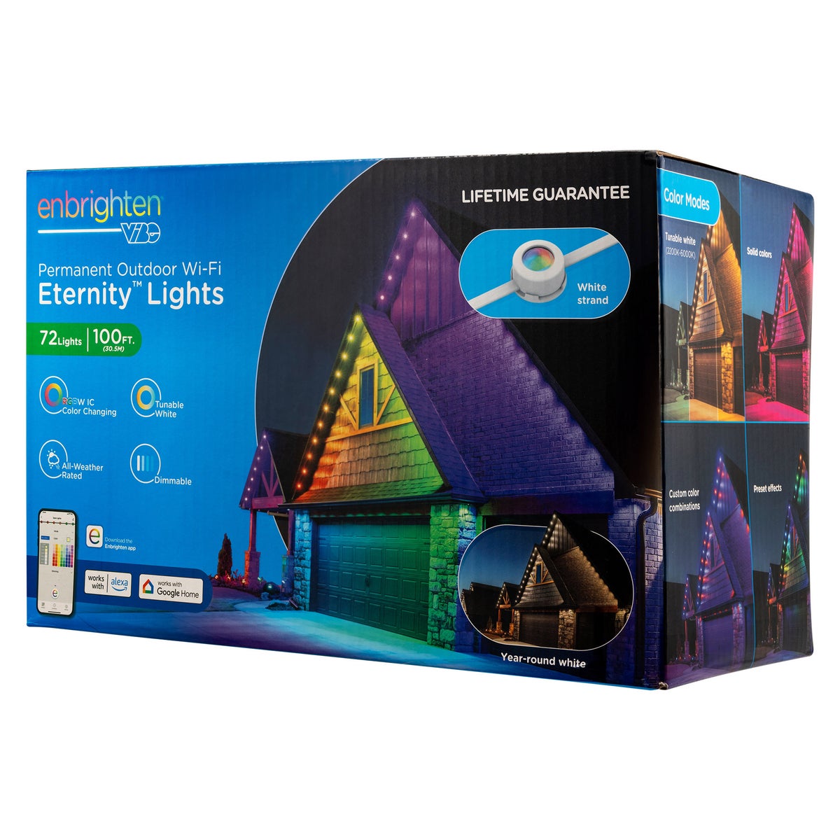 Enbrighten 100ft Permanent Outdoor Wi-Fi Eternity Eave Lights, White