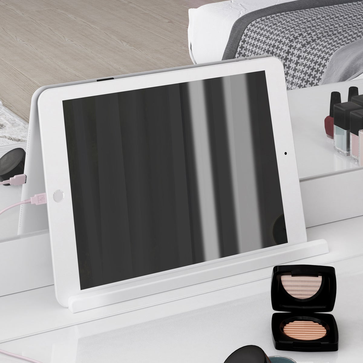 Tresanti Heidi Double Pedestal Vanity Table with Adjustable LED Lighted Mirror