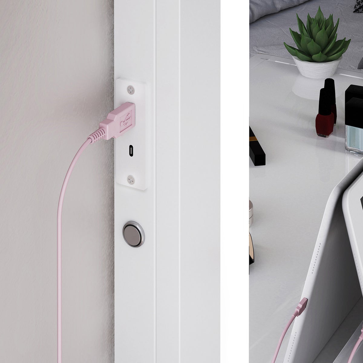 Tresanti Heidi Double Pedestal Vanity Table with Adjustable LED Lighted Mirror