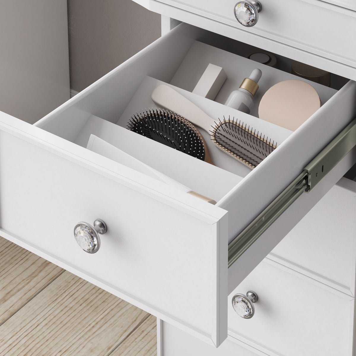 Tresanti Heidi Double Pedestal Vanity Table with Adjustable LED Lighted Mirror