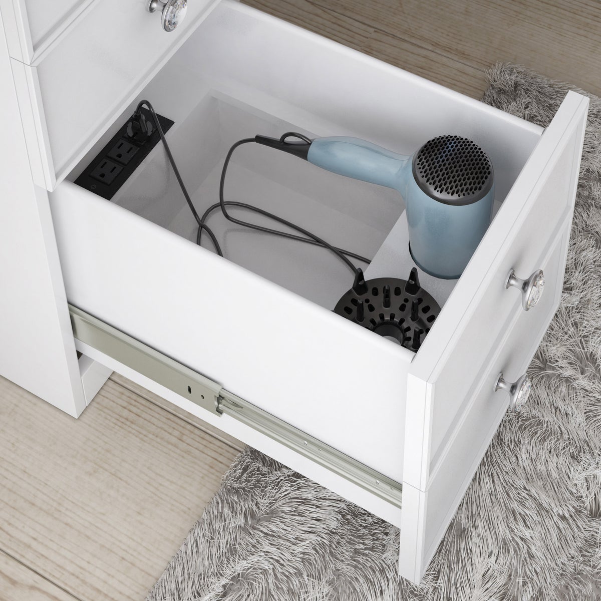 Tresanti Heidi Double Pedestal Vanity Table with Adjustable LED Lighted Mirror