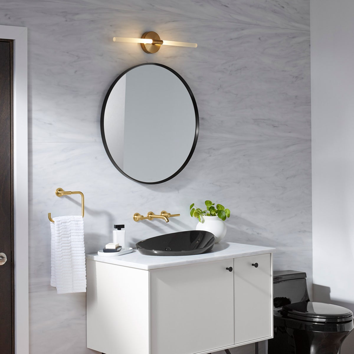 Kohler Orime 28" Black Round Framed Mirror - Retail $125