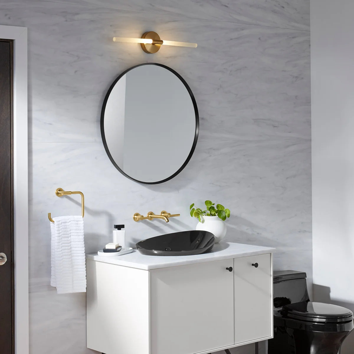 Kohler Orime 28" Brushed Nickel Round Framed Mirror - Retail $125