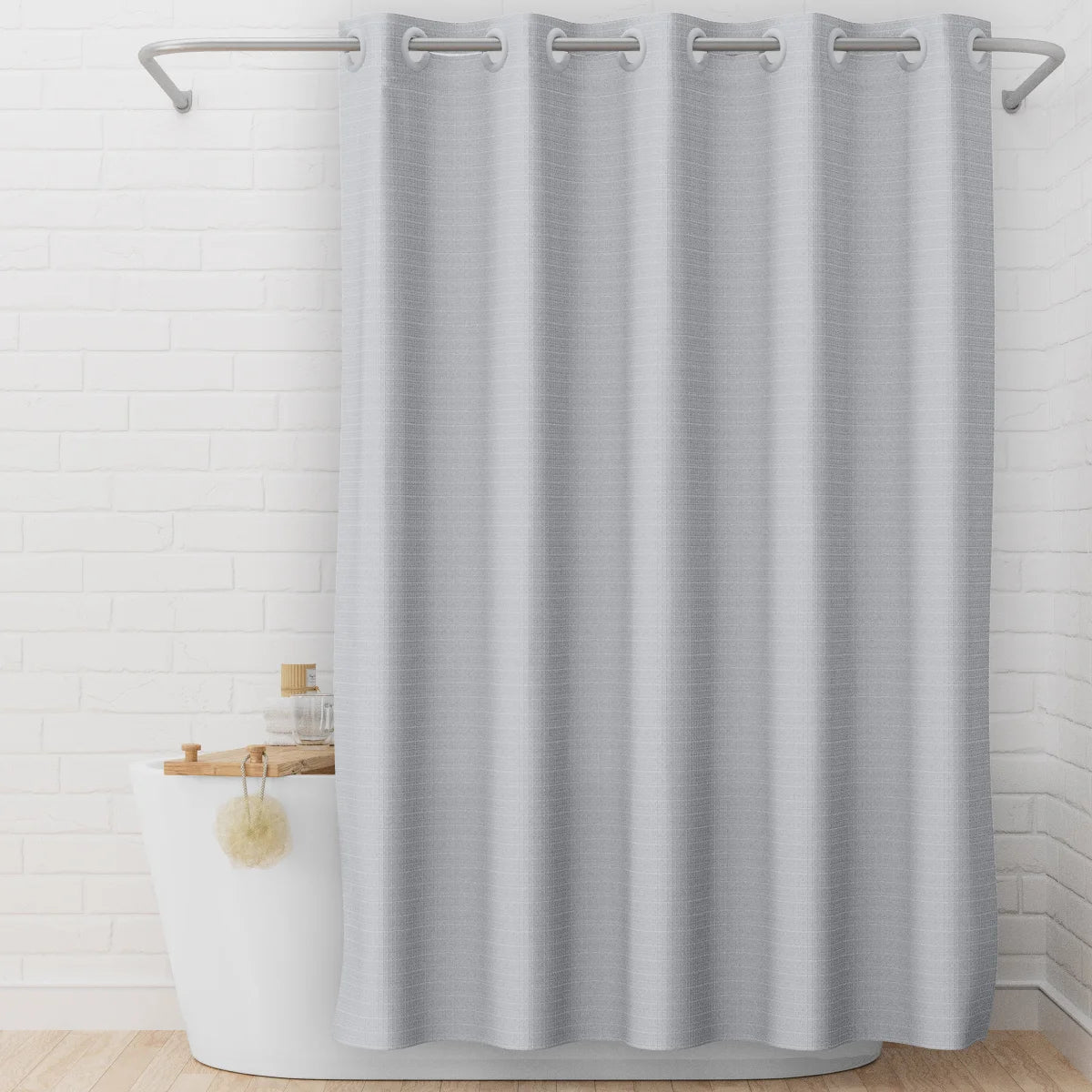 Hookless 3-in-1 Waffle Shower Curtain with Flex Rings and Two Snap in Liners - Retail $18