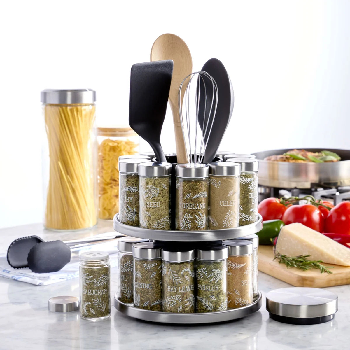 Kamenstein 20 Jar Revolving Spice Rack with Tool Caddy - Retail $29