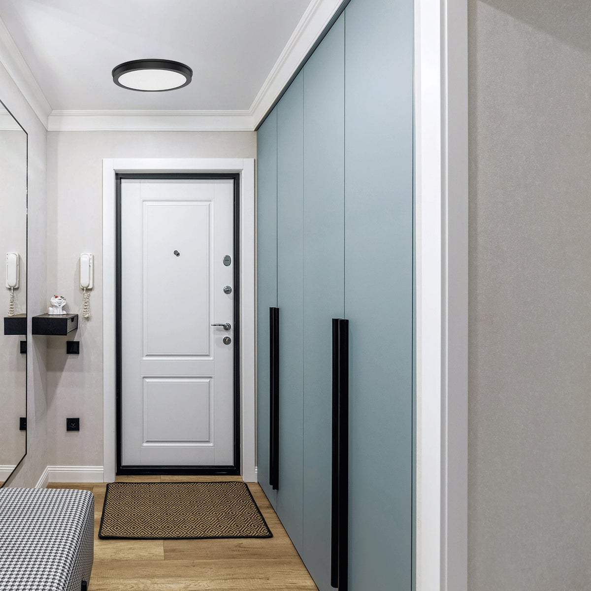 NEW - Energetic 4-Pack Matte Black 14” Slim LED Flush Mount Light Fixture