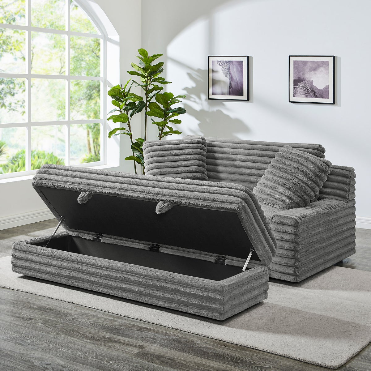 Thomasville Wills Fabric Oversize Chair and Storage Ottoman