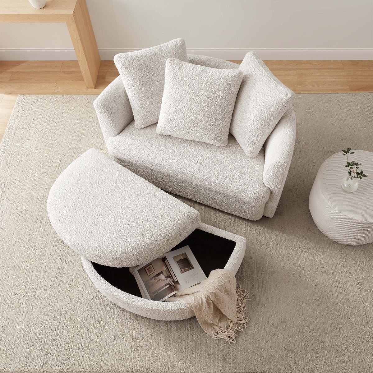 Holley Oversized Fabric Accent Chair with Storage Ottoman - Retail $500