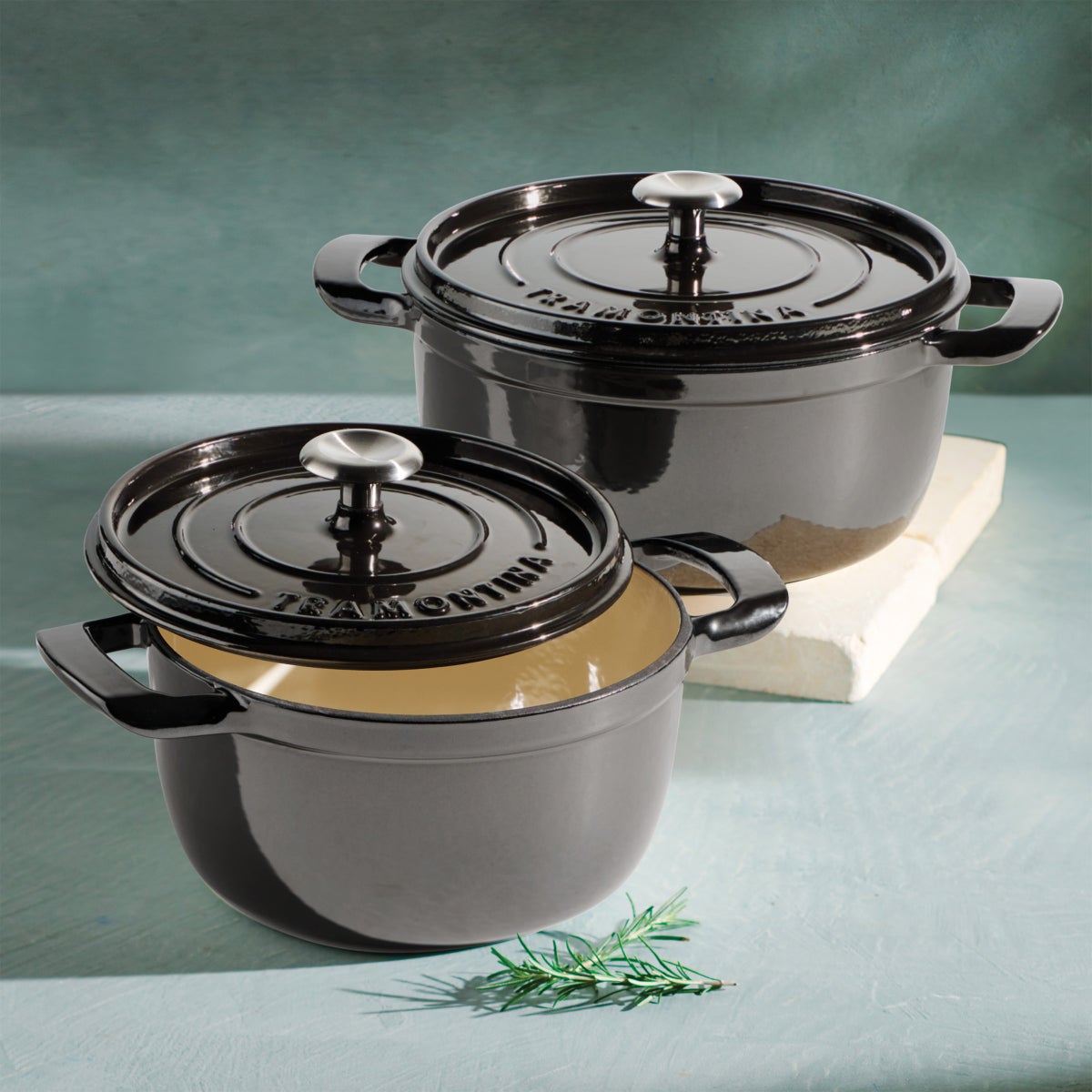 Tramontina 4-quart & 6-quart Enameled Cast Iron Round Dutch Oven, 2-pack, Black