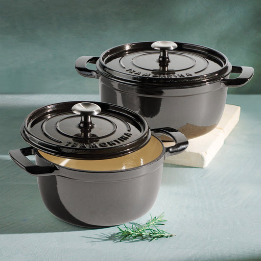 Tramontina 4-quart & 6-quart Enameled Cast Iron Round Dutch Oven, 2-pack, Black
