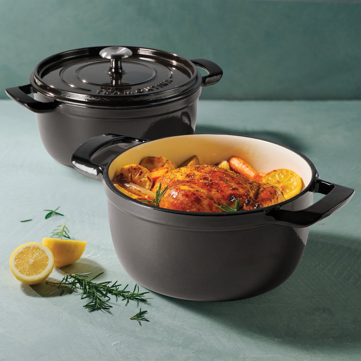 Tramontina 4-quart & 6-quart Enameled Cast Iron Round Dutch Oven, 2-pack, Black