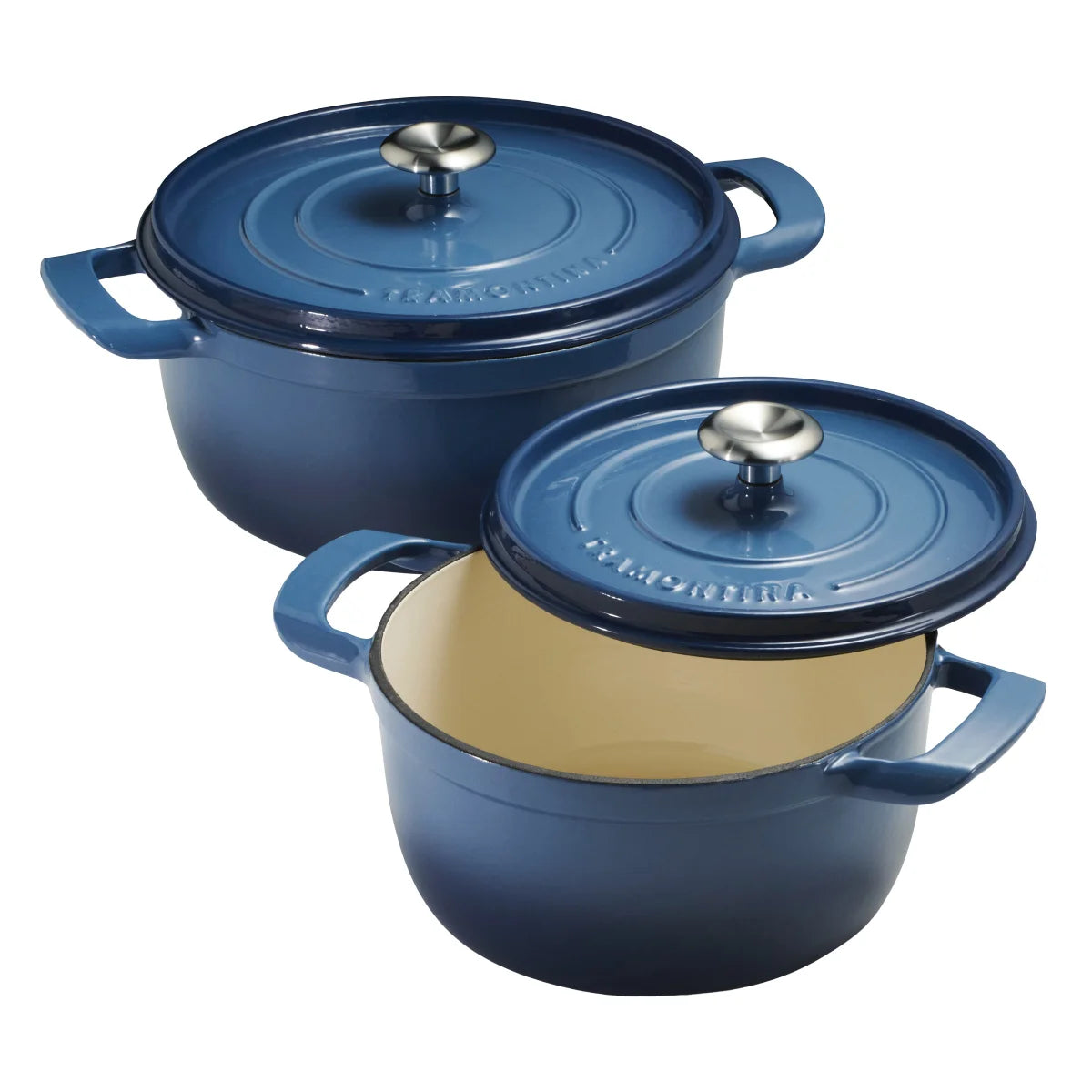 NEW - Tramontina Blue 4-quart & 6-quart Enameled Cast Iron Round Dutch Oven, 2-pack - Retail $69