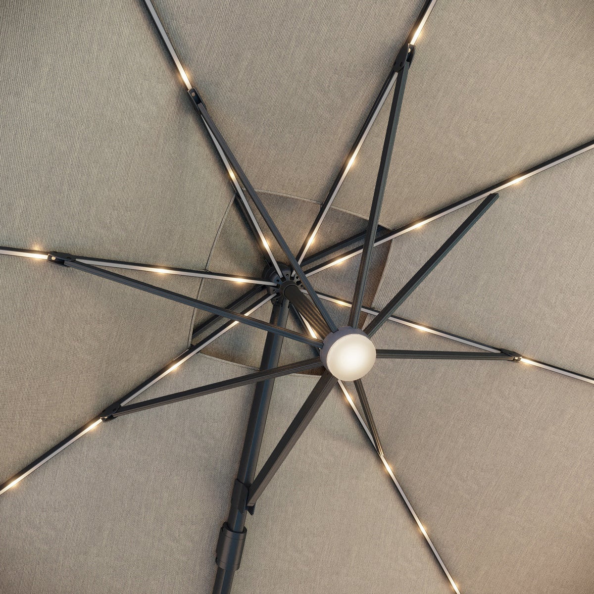 Seasons Sentry 10' Square Grey 2-Tier Solar LED Aluminum Cantilever Umbrella With Base