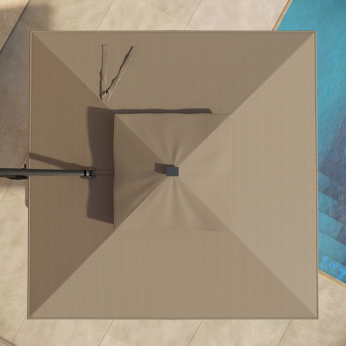 Seasons Sentry Tan 10' Square 2-Tier Solar LED Aluminum Cantilever Umbrella With Base