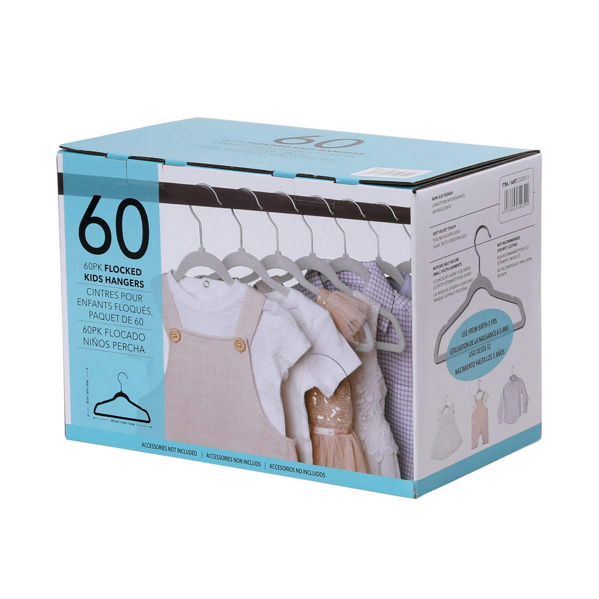 Flocked Kids Hangers, 60-pack