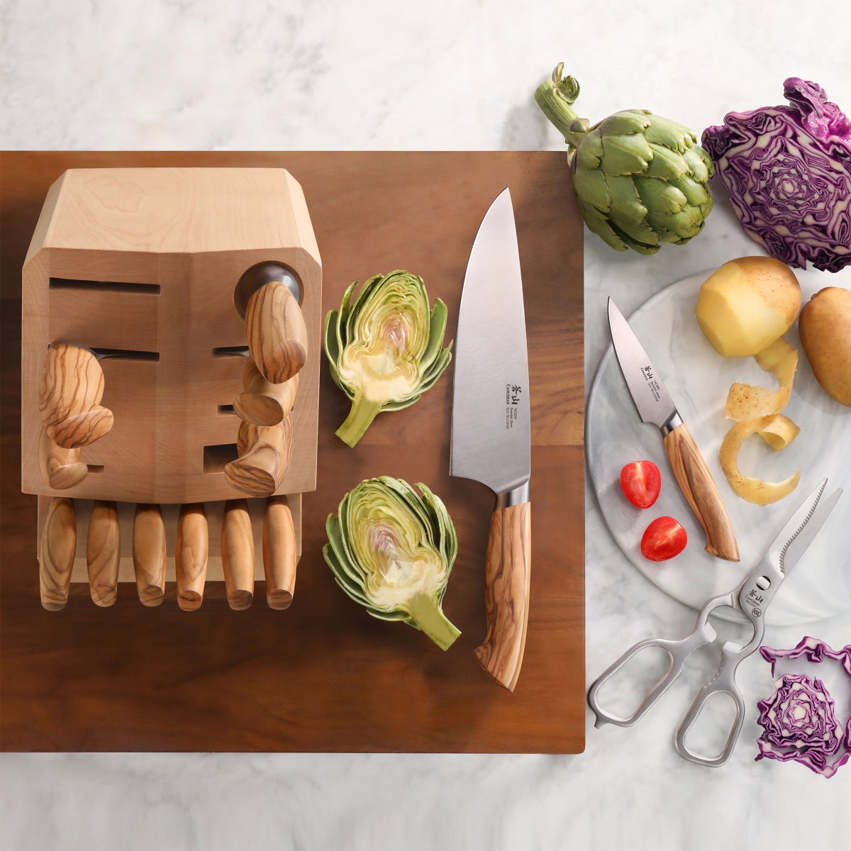 NEW - Cangshan OLIV Series Swedish Steel 15-Piece Knife Block Set, Maple Block