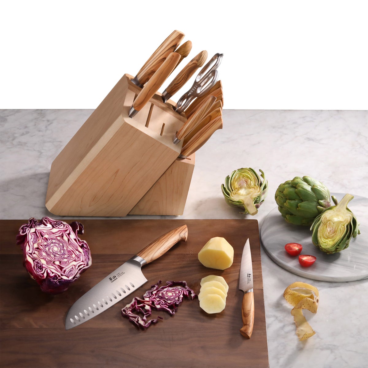 NEW - Cangshan OLIV Series Swedish Steel 15-Piece Knife Block Set, Maple Block