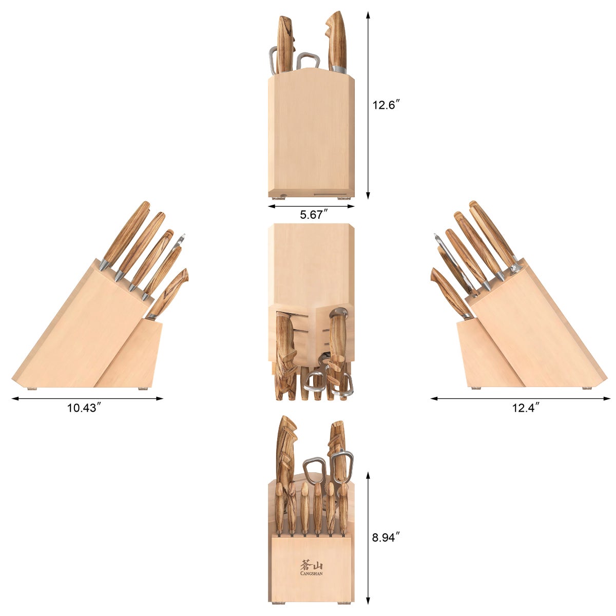 NEW - Cangshan OLIV Series Swedish Steel 15-Piece Knife Block Set, Maple Block