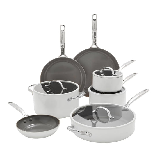 NEW - GreenPan Eras White Ceramic Non-Stick 11-piece Cookware Set - Retail $215