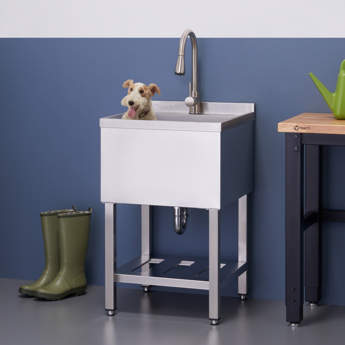 TRINITY 18" x 16" x 13" Stainless Steel Utility Sink with Pull-out Faucet - Retail $290