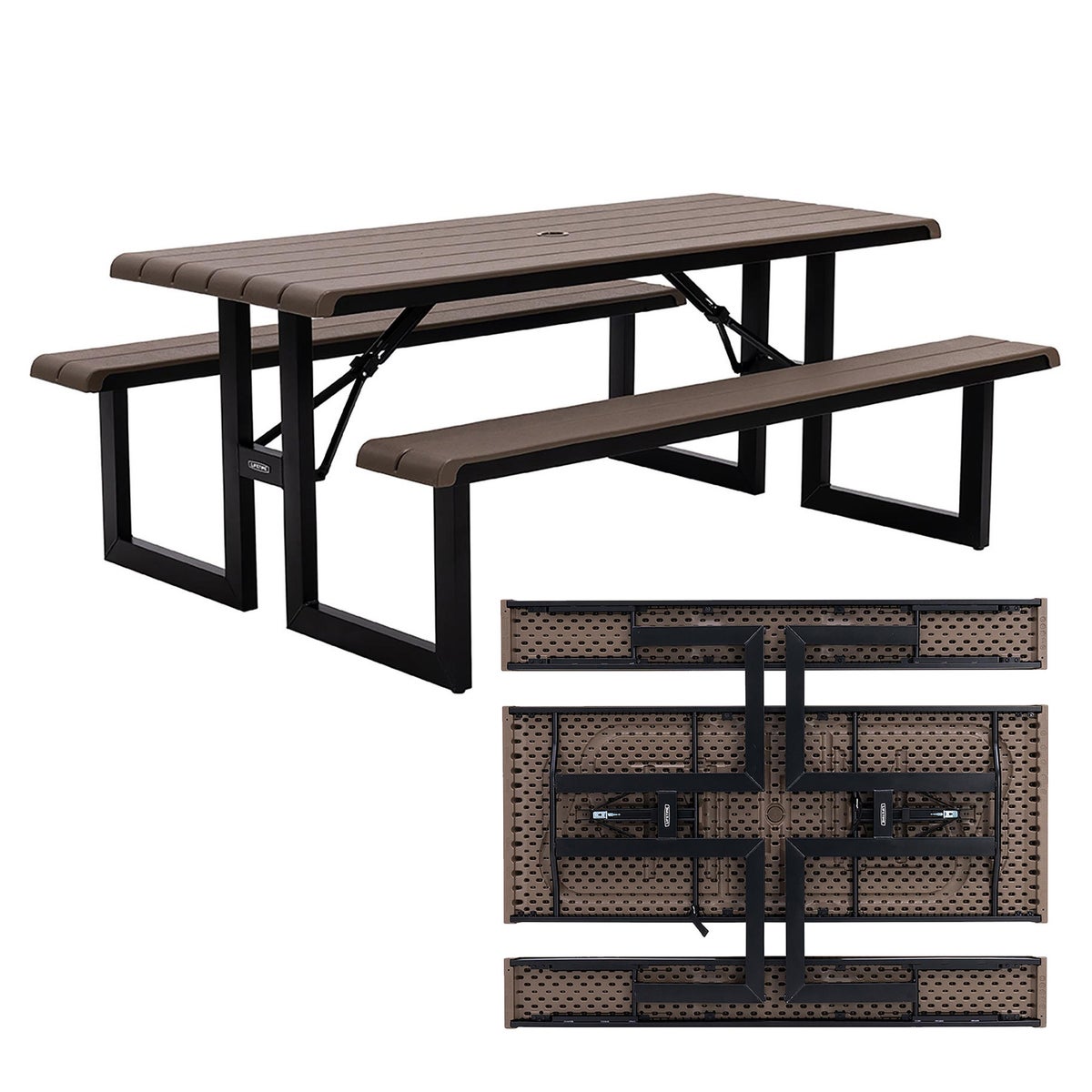 Lifetime Commercial 6 ft Folding Picnic Table with Bench Seating - Retail $270