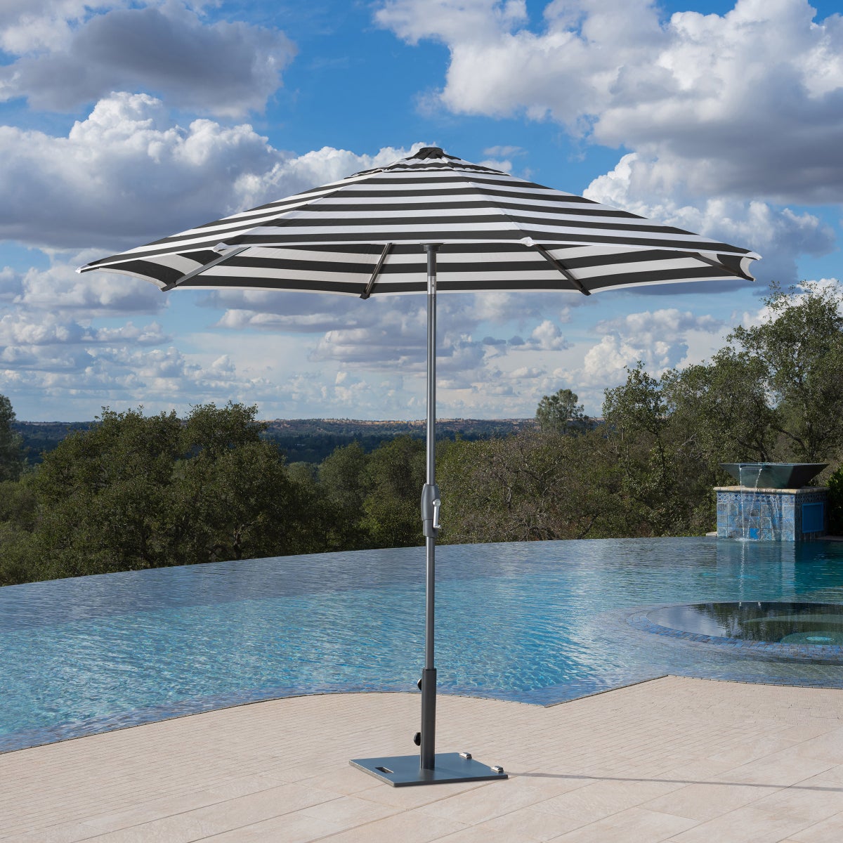 SunVilla 10' Auto-Tilt Market Umbrella, Black & White