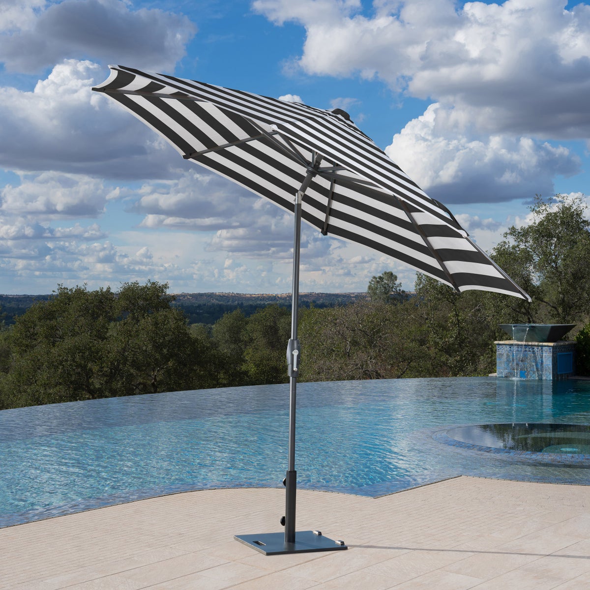SunVilla 10' Auto-Tilt Market Umbrella, Black & White