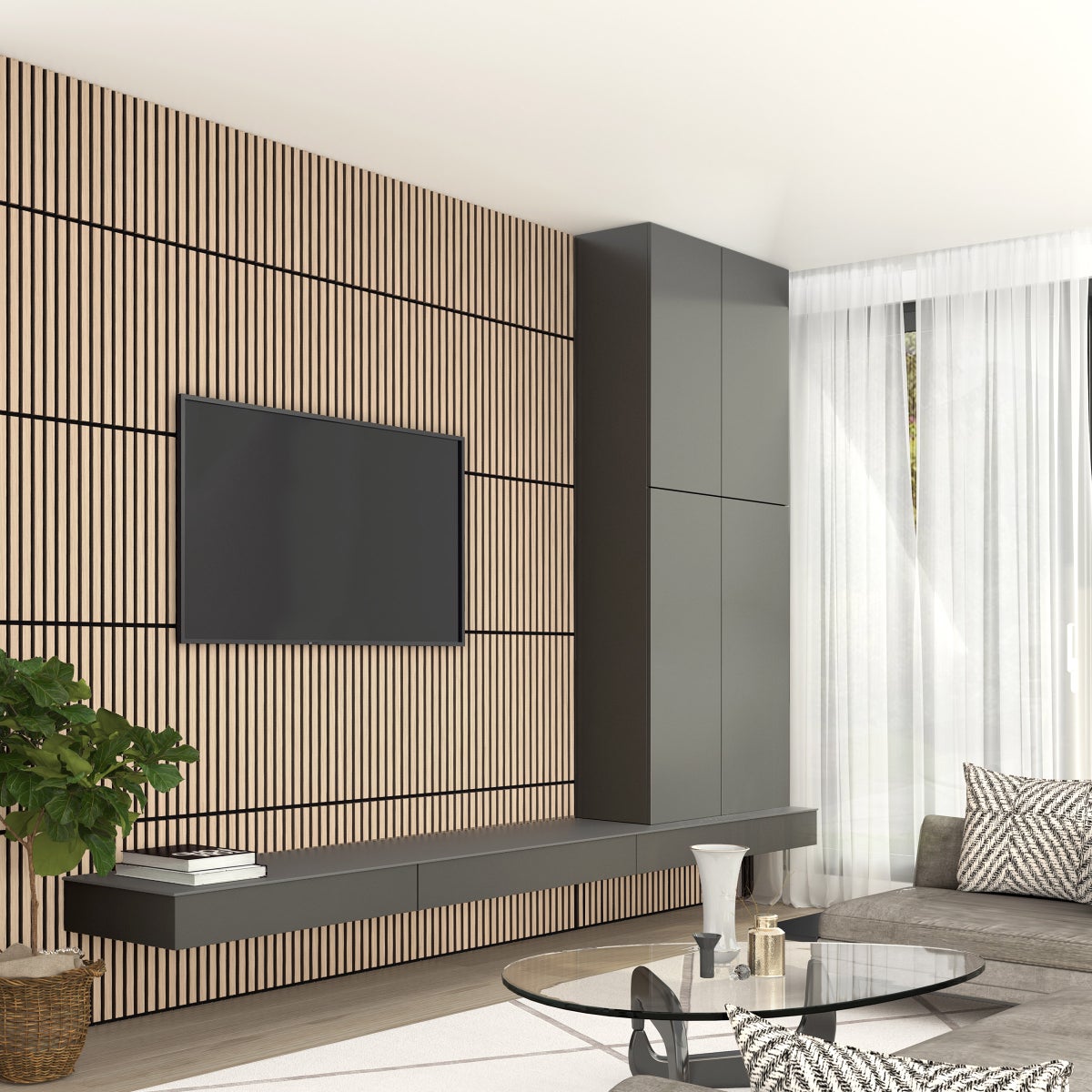 Artika Sonolok Sound-Absorbing Slatted Panel Kit - Oak and Black