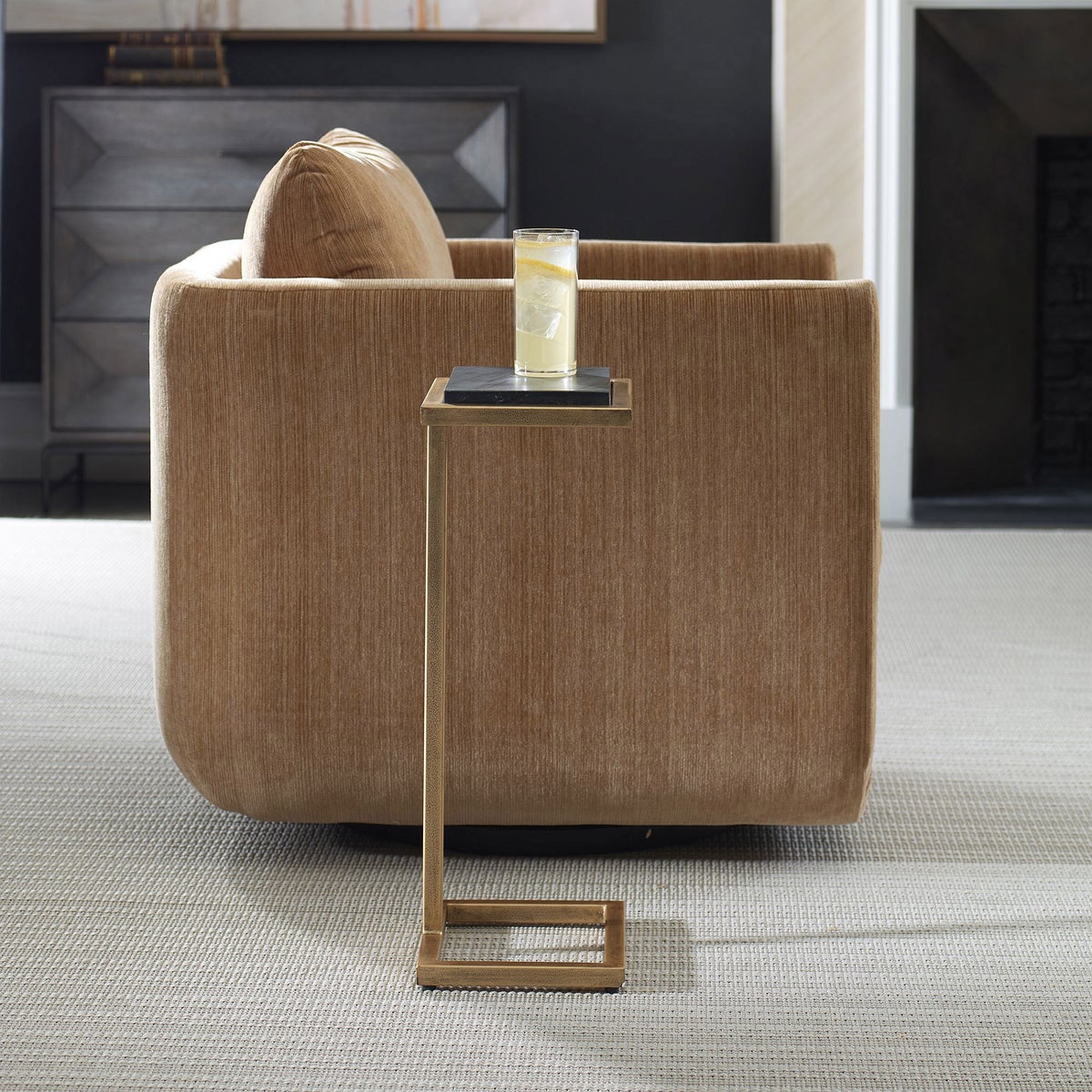 Cailin 23" Side Table, Black Marble