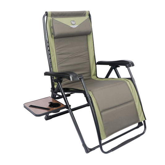 Timber Ridge Zero Gravity Lounger with Side Table and Adjustable Headrest - Green
